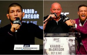 Khabib Nurmagomedov, Dana White, Conor McGregor © Noah K. Murray USA Today Sports